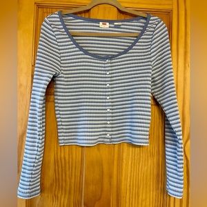 Levi’s Spring blue & white striped top pearl snaps size medium